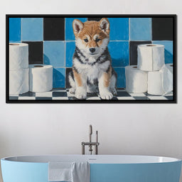Bathroom Puppy Mischief - NicheCanvas