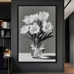 Monochrome Tulips Glass Vase - NicheCanvas