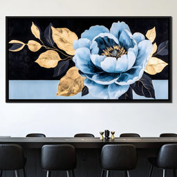 Golden Petals Blue Bloom - NicheCanvas