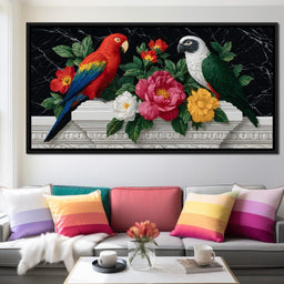 Parrot Blossom Marble Elegance - NicheCanvas