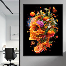 Floral Citrus Skull Energy Burst - NicheCanvas