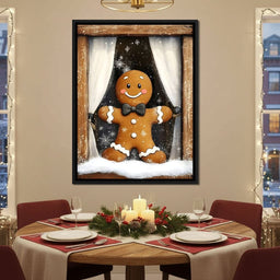 Gingerbread Joy At Snowy Window - NicheCanvas