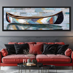Patchwork Canoe Reflections - NicheCanvas