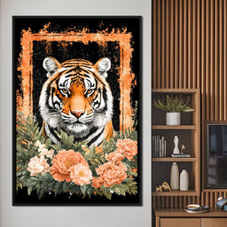 Majestic Tiger Floral Portrait - NicheCanvas