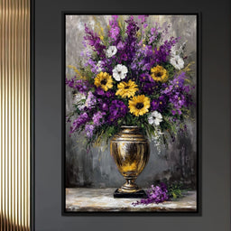Golden Vase Violet Sunflowers - NicheCanvas