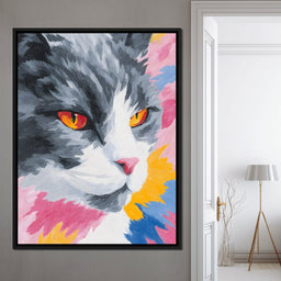 Radiant Feline Fire Eyes Portrait - NicheCanvas