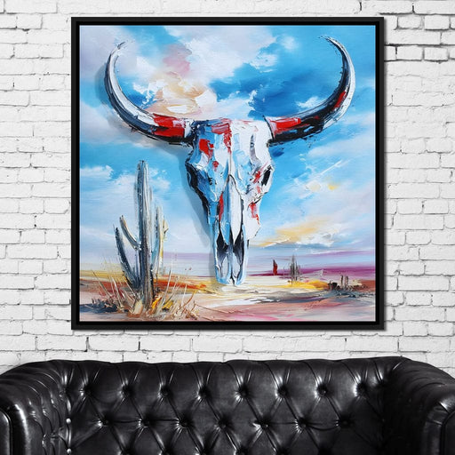 Desert Longhorn Skull Sunrise Canvas Print