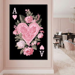 Floral Ace of Hearts Pink Rose - NicheCanvas