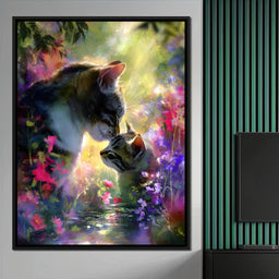 Gentle Cats Nuzzle Floral Dream - NicheCanvas