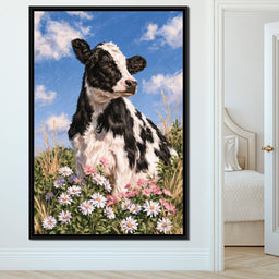 Gentle Pasture Cow Under Summer Skies - NicheCanvas