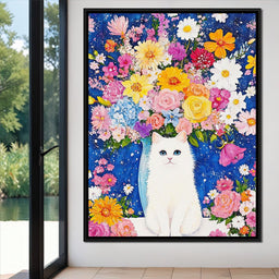 Floral Symphony With Feline - NicheCanvas