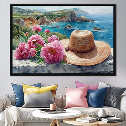 Seaside Blooms and Straw Hat - NicheCanvas