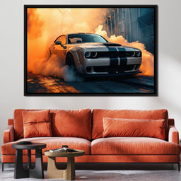 Silver Hellcat Burnout - Rider Art - NicheCanvas
