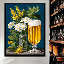 Golden Ale and Garden Daisies - NicheCanvas