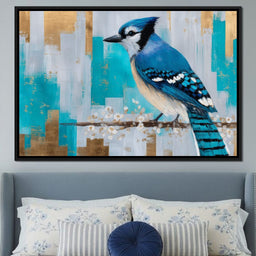 Blue Jay on Golden Birch - NicheCanvas