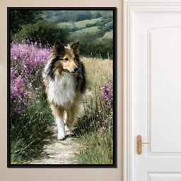 Sheltie Meadow Path Portrait - NicheCanvas