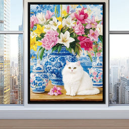 Floral Harmony and Feline Charm - NicheCanvas