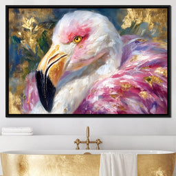 Golden Pink Flamingo Portrait - NicheCanvas