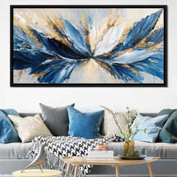 Blu, White & Gold Abstract Explosion - NicheCanvas
