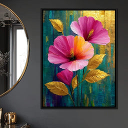 Teal Garden Golden Petals Flourish - NicheCanvas