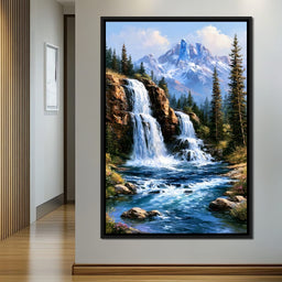 Cascading Waters Beneath Frozen Peaks - NicheCanvas