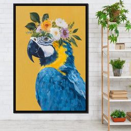 Floral Crown Blue Macaw Portrait - NicheCanvas