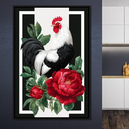 Rooster With Peony Garden - NicheCanvas