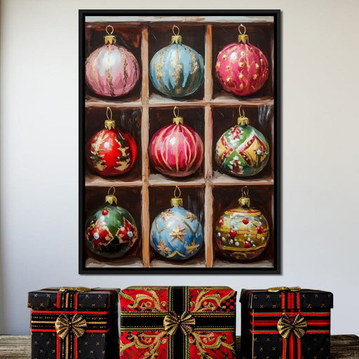 Vintage Christmas Ornaments Grid Canvas Print