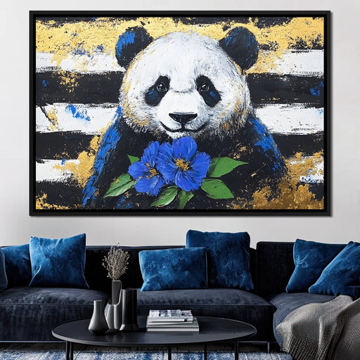 Golden Panda with Indigo Blooms - Alicia Smith Canvas Print