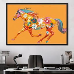 Blooming Horse on Tangerine - NicheCanvas