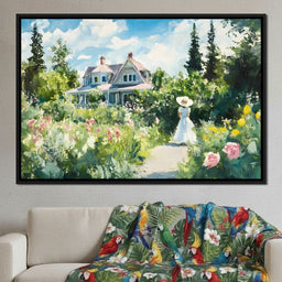Sunlit Garden By Victorian House - NicheCanvas