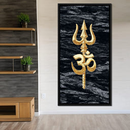 Golden Om Trishul Emblem - NicheCanvas