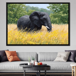Majestic Giant Elephant In Golden Fields - NicheCanvas