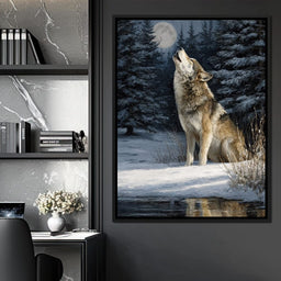 Moonlit Wolf Winter Howl Night - NicheCanvas