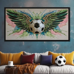 Winged Soccer Ball Watercolor - NicheCanvas