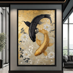 Koi Harmony with White Blossoms - NicheCanvas