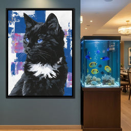 Nocturnal Blue Eyed Feline Portrait - NicheCanvas