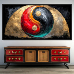Golden Yin Yang Abstract Energy - NicheCanvas