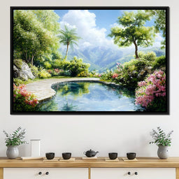 Mountain Garden Paradise Pond - NicheCanvas