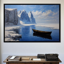 Silent Boat on Frozen Fjord - NicheCanvas