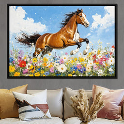 Stallion Gallop Through Wild Blooms - NicheCanvas