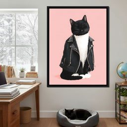 Biker Cat Attitude On Soft Pink - NicheCanvas