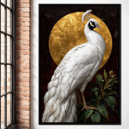 Golden Halo White Peacock Pose - NicheCanvas