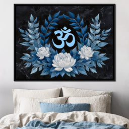 Om Symbol Blue Lotus Wreath - NicheCanvas