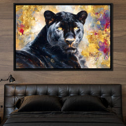 Golden Aura Black Panther Portrait - NicheCanvas