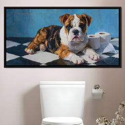 Bulldog Bathroom Mischief - NicheCanvas