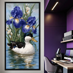 Duck Amongst Blooming Iris - NicheCanvas