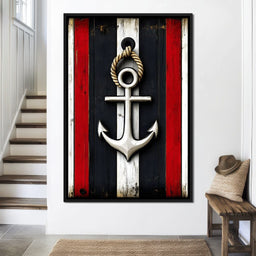 Nautical Anchor on Stripes - NicheCanvas
