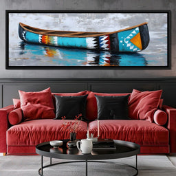 Turquoise River Canoe Reflection - NicheCanvas