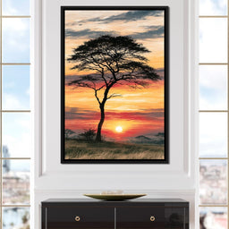 Savanna Sun Beyond The Solitary Branch - NicheCanvas